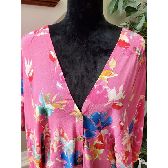 Vici Women Pink 100% Rayon V-Neck 3/4 Sleeve Buttons Front Casual Shirt Size L - Picture 5 of 11